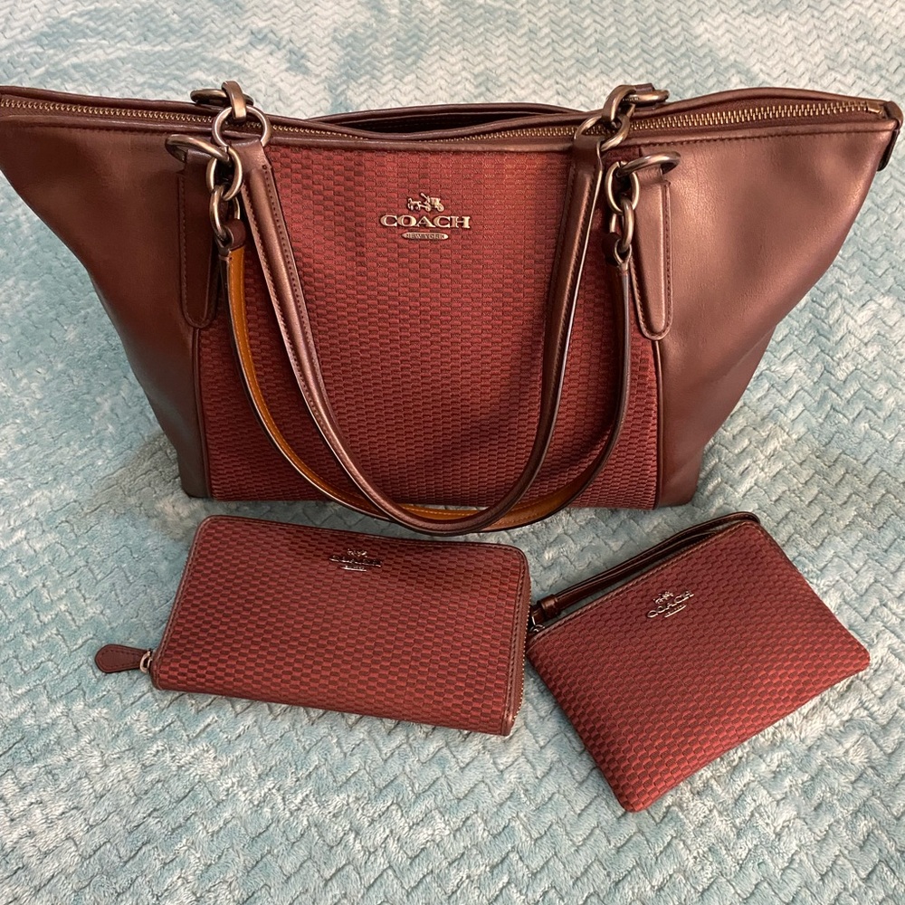 Coach Rich Oxblood Burgundy Tote and Accessory Set